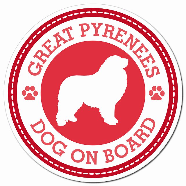 GREAT PYRENEES グレート・ピレニーズ レッド 肉球 Dog on board マグネット 車用 直径13cm 丸型 カーマグネット