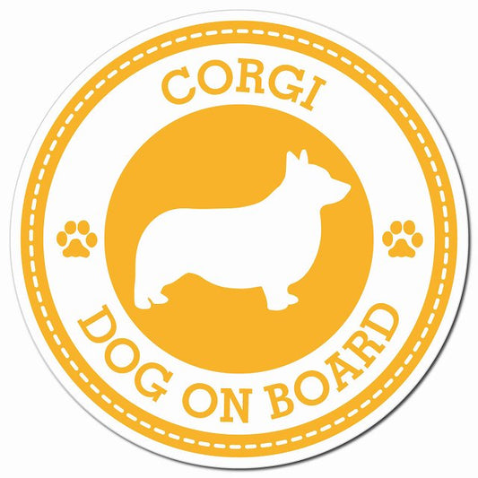CORGI コーギ イエロー 肉球 Dog on board マグネット 車用 直径13cm 丸型 カーマグネット