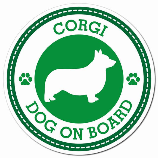 CORGI コーギ グリーン 肉球 Dog on board マグネット 車用 直径13cm 丸型 カーマグネット