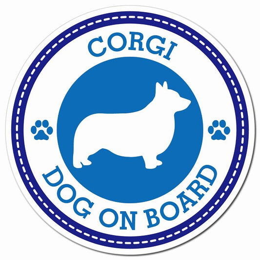 CORGI コーギ ブルー 肉球 Dog on board マグネット 車用 直径13cm 丸型 カーマグネット