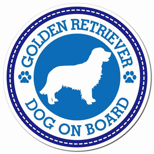 GOLDEN RETRIEVER ゴールデンレトリバー ブルー 肉球 Dog on board マグネット 車用 直径13cm 丸型 カーマグネット