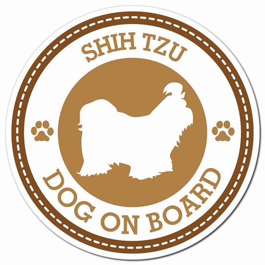 SHIH TZU シーズー ブラウン 肉球 Dog on board マグネット 車用 直径13cm 丸型