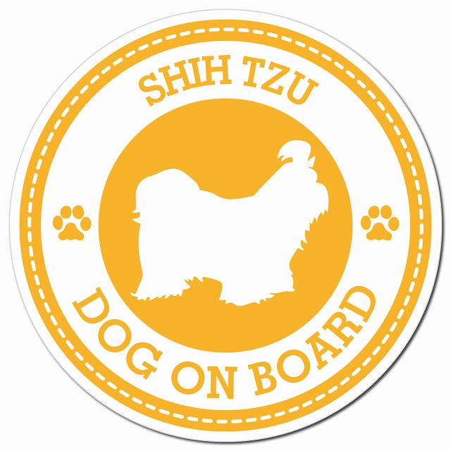SHIH TZU シーズー イエロー 肉球 Dog on board マグネット 車用 直径13cm 丸型 カーマグネット