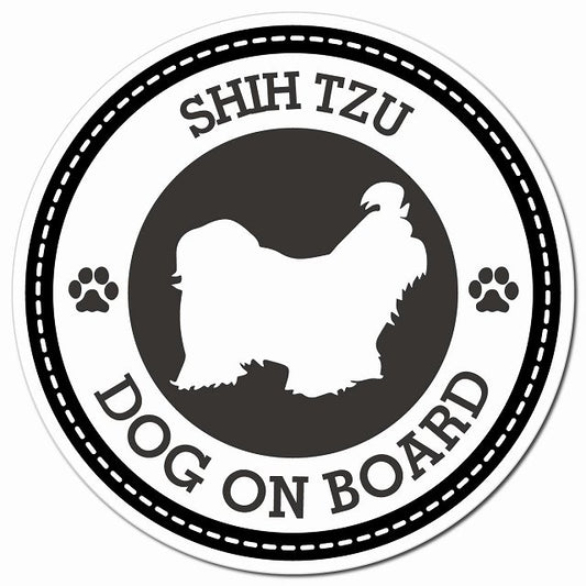 SHIH TZU シーズー ブラック 肉球 Dog on board マグネット 車用 直径13cm 丸型 カーマグネット