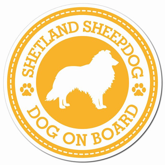 SHETLAND SHEEP DOG シェットランドシープドッグ イエロー 肉球 Dog on board マグネット 車用 直径13cm 丸型