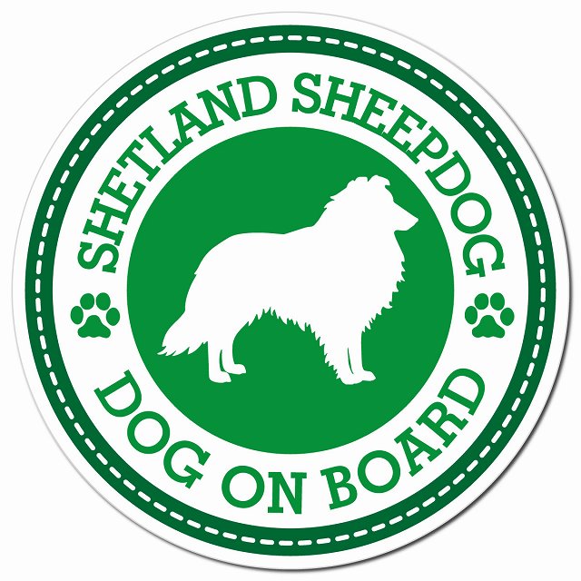 SHETLAND SHEEP DOG シェットランドシープドッグ グリーン 肉球 Dog on board マグネット 車用 直径13cm 丸型 カーマグネット