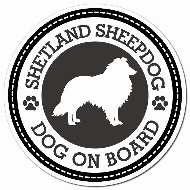 SHETLAND SHEEP DOG シェットランドシープドッグ ブラック 肉球 Dog on board マグネット 車用 直径13cm 丸型 カーマグネット