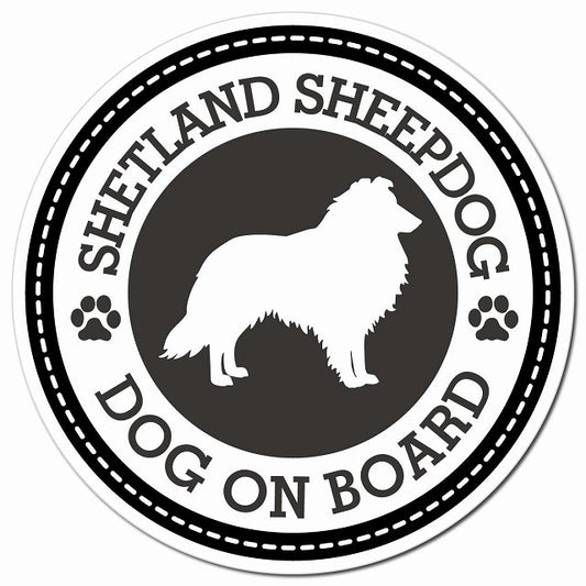 SHETLAND SHEEP DOG シェットランドシープドッグ ブラック 肉球 Dog on board マグネット 車用 直径13cm 丸型 カーマグネット