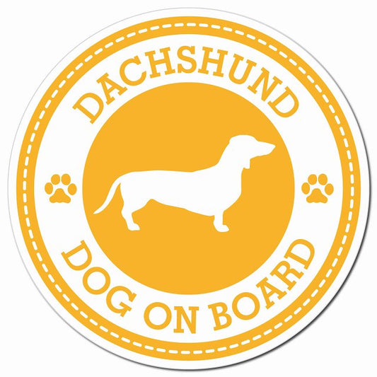 DACHSHUND ダックスフント イエロー 肉球 Dog on board マグネット 車用 直径13cm 丸型