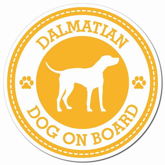 DALMATIAN ダルメシアン イエロー 肉球 Dog on board マグネット 車用 直径13cm 丸型