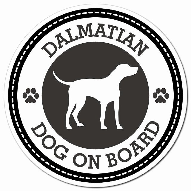 DALMATIAN ダルメシアン ブラック 肉球 Dog on board マグネット 車用 直径13cm 丸型 カーマグネット