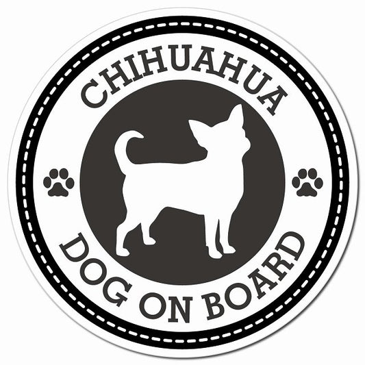 CHIHUAHUA チワワ ブラック 肉球 Dog on board マグネット 車用 直径13cm 丸型 カーマグネット