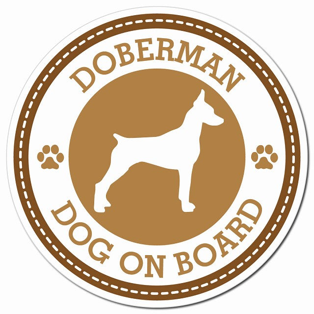 Dobermanドーベルマン ブラウン 肉球 Dog on board マグネット 車用 直径13cm 丸型 カーマグネット