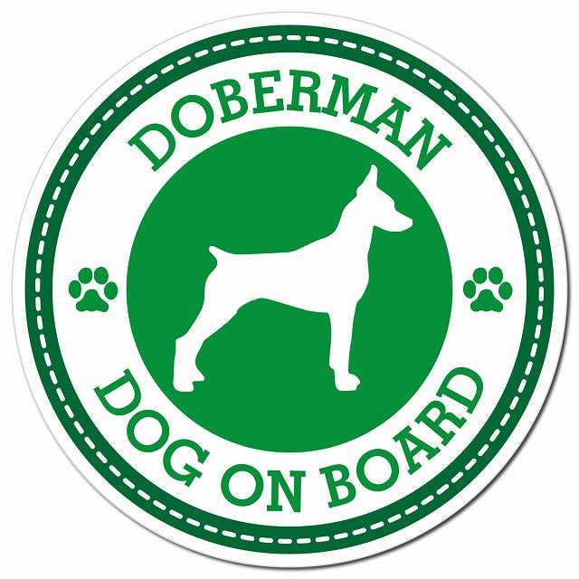 Dobermanドーベルマン グリーン 肉球 Dog on board マグネット 車用 直径13cm 丸型 カーマグネット