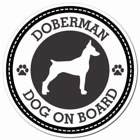 Dobermanドーベルマン ブラック 肉球 Dog on board マグネット 車用 直径13cm 丸型 カーマグネット