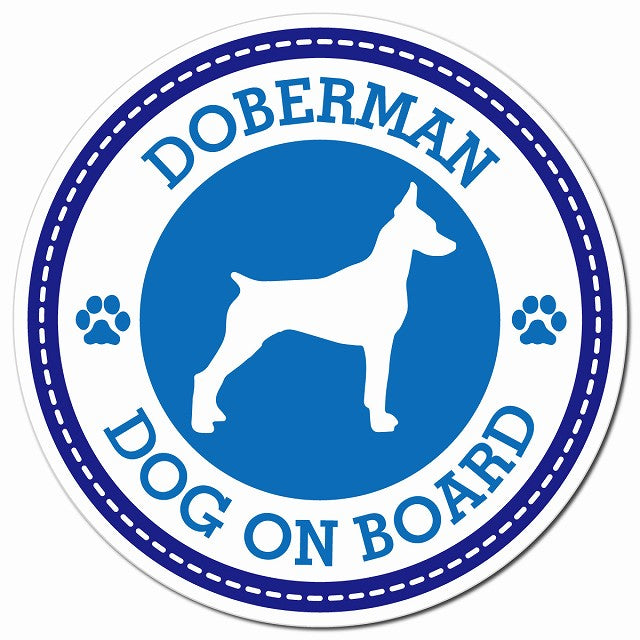 Dobermanドーベルマン ブルー 肉球 Dog on board マグネット 車用 直径13cm 丸型 カーマグネット
