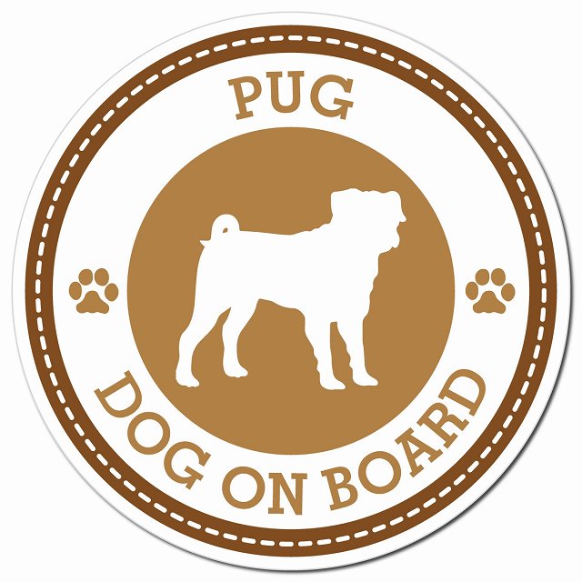 PUG パグ ブラウン 肉球 Dog on board マグネット 車用 直径13cm 丸型 カーマグネット
