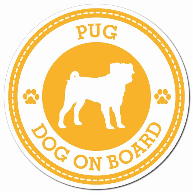 PUG パグ イエロー 肉球 Dog on board マグネット 車用 直径13cm 丸型 カーマグネット