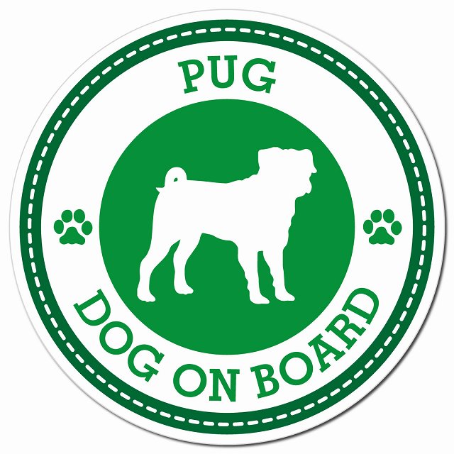 PUG パグ グリーン 肉球 Dog on board マグネット 車用 直径13cm 丸型 カーマグネット