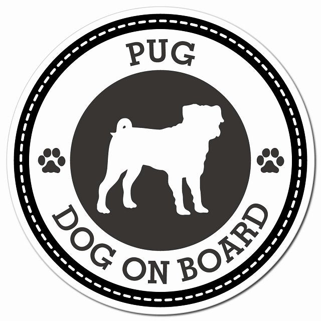PUG パグ ブラック 肉球 Dog on board マグネット 車用 直径13cm 丸型 カーマグネット