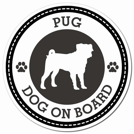 PUG パグ ブラック 肉球 Dog on board マグネット 車用 直径13cm 丸型 カーマグネット