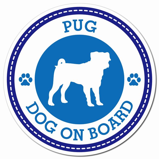 PUG パグ ブルー 肉球 Dog on board マグネット 車用 直径13cm 丸型 カーマグネット