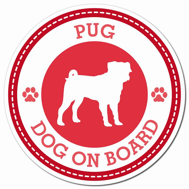 PUG パグ レッド 肉球 Dog on board マグネット 車用 直径13cm 丸型 カーマグネット