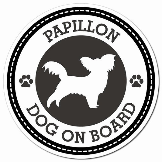 Papillon パピヨン ブラック 肉球 Dog on board マグネット 車用 直径13cm 丸型 カーマグネット