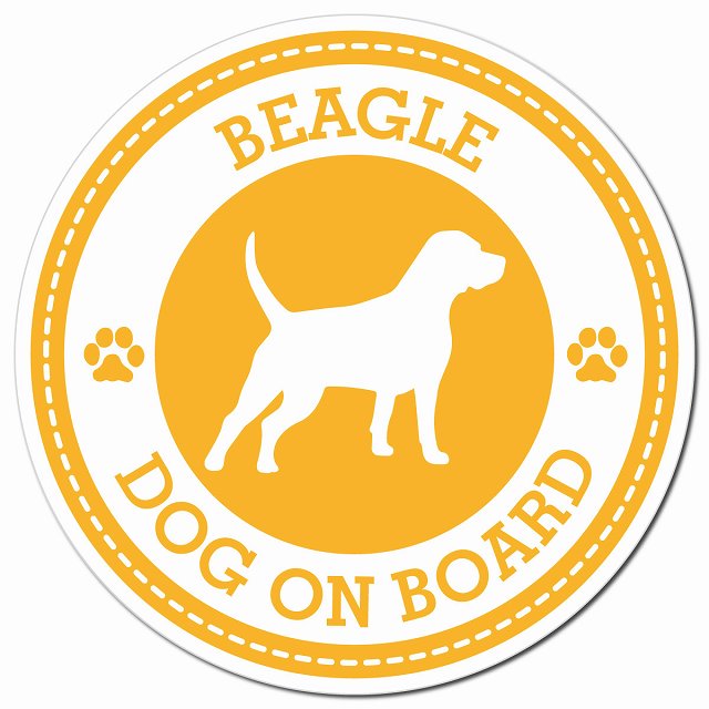 BEAGLE ビーグル イエロー 肉球 Dog on board マグネット 車用 直径13cm 丸型 カーマグネット