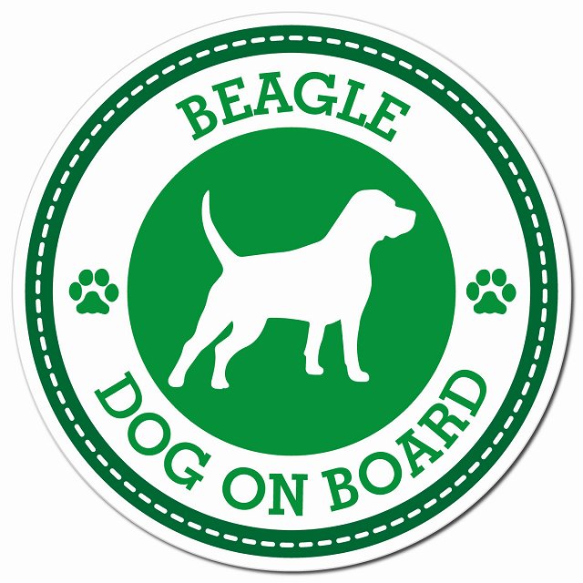 BEAGLE ビーグル グリーン 肉球 Dog on board マグネット 車用 直径13cm 丸型 カーマグネット