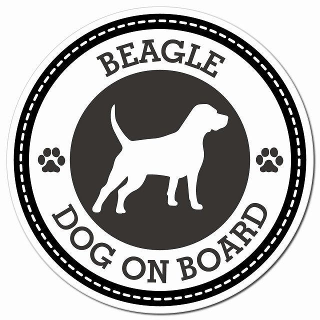BEAGLE ビーグル ブラック 肉球 Dog on board マグネット 車用 直径13cm 丸型 カーマグネット