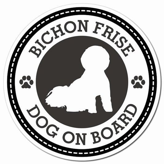 Bichon Frise ビションフリーゼ ブラック 肉球 Dog on board マグネット 車用 直径13cm 丸型 カーマグネット