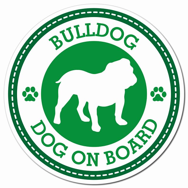 BULLDOG ブルドッグ グリーン 肉球 Dog on board マグネット 車用 直径13cm 丸型 カーマグネット