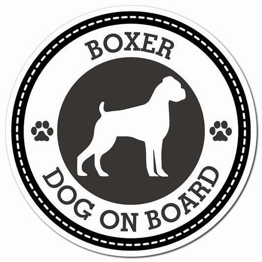 BOXER ボクサー ブラック 肉球 Dog on board マグネット 車用 直径13cm 丸型 カーマグネット