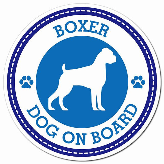 BOXER ボクサー ブルー 肉球 Dog on board マグネット 車用 直径13cm 丸型 カーマグネット