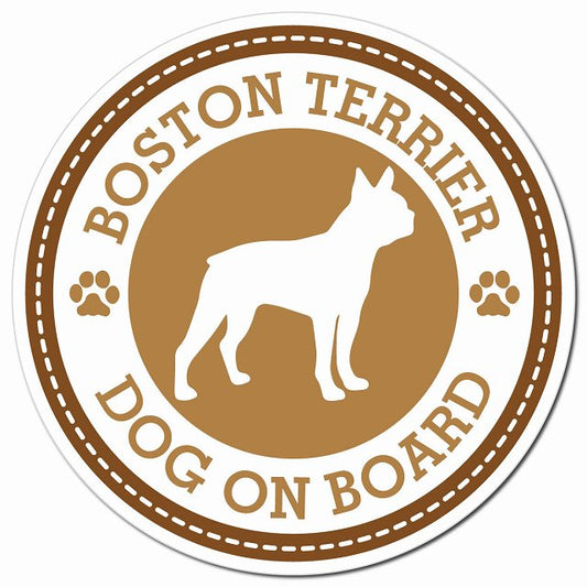 BOSTON TERRIER ボストンテリア ブラウン 肉球 Dog on board マグネット 車用 直径13cm 丸型 カーマグネット