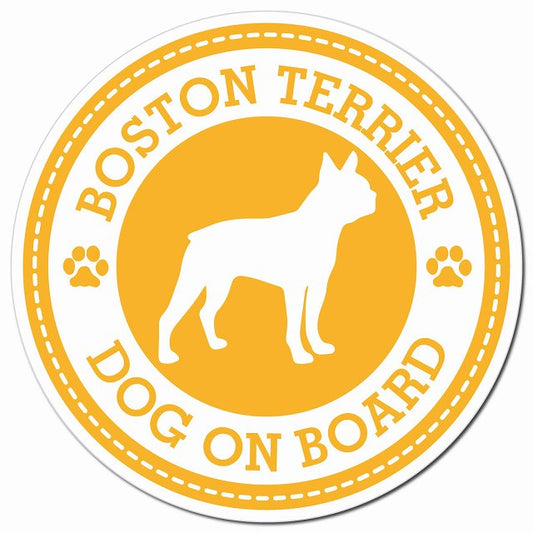 BOSTON TERRIER ボストンテリア イエロー 肉球 Dog on board マグネット 車用 直径13cm 丸型 カーマグネット
