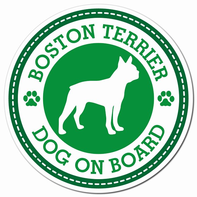 BOSTON TERRIER ボストンテリア グリーン 肉球 Dog on board マグネット 車用 直径13cm 丸型 カーマグネット