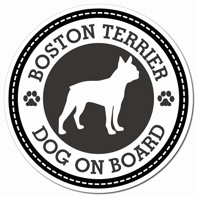 BOSTON TERRIER ボストンテリア ブラック 肉球 Dog on board マグネット 車用 直径13cm 丸型 カーマグネット