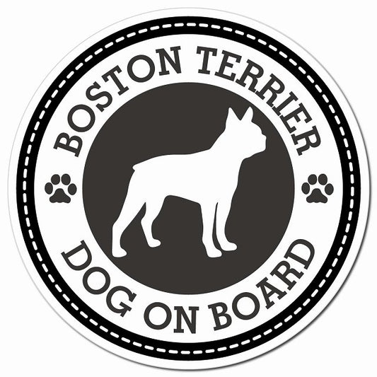 BOSTON TERRIER ボストンテリア ブラック 肉球 Dog on board マグネット 車用 直径13cm 丸型 カーマグネット