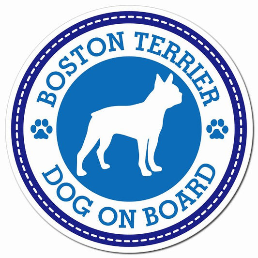 BOSTON TERRIER ボストンテリア ブルー 肉球 Dog on board マグネット 車用 直径13cm 丸型 カーマグネット