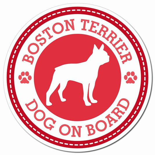BOSTON TERRIER ボストンテリア レッド 肉球 Dog on board マグネット 車用 直径13cm 丸型 カーマグネット
