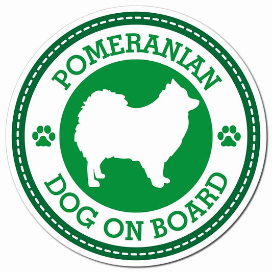 POMERANIAN ポメラニアン グリーン 肉球 Dog on board マグネット 車用 直径13cm 丸型 カーマグネット