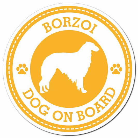 BORZOI ボルゾイ イエロー 肉球 Dog on board マグネット 車用 直径13cm 丸型 カーマグネット