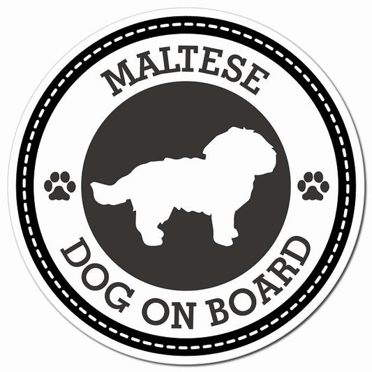MALTESE マルチーズ ブラック 肉球 Dog on board マグネット 車用 直径13cm 丸型 カーマグネット