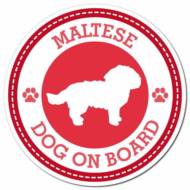 MALTESE マルチーズ レッド 肉球 Dog on board マグネット 車用 直径13cm 丸型 カーマグネット