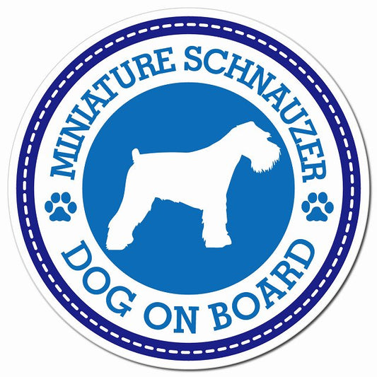 MINIATURE SCHNAUZER ミニチュアシュナウザー ブルー 肉球 Dog on board マグネット 車用 直径13cm 丸型 カーマグネット