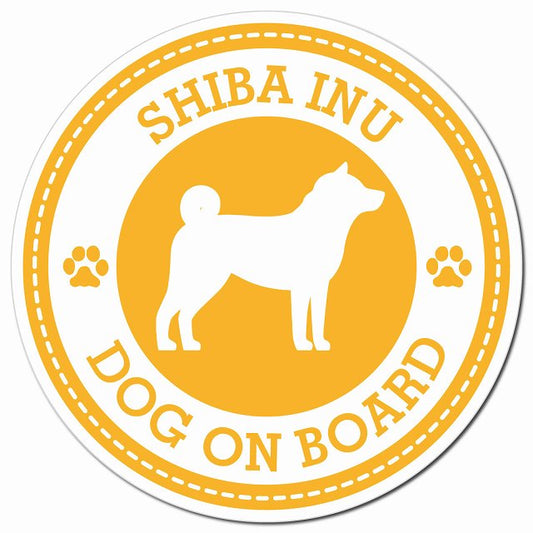 SHIBA INU 柴犬 イエロー 肉球 Dog on board マグネット 車用 直径13cm 丸型 カーマグネット
