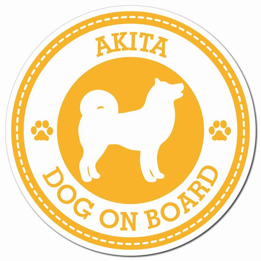 AKITA 秋田犬 イエロー 肉球 Dog on board マグネット 車用 直径13cm 丸型 カーマグネット