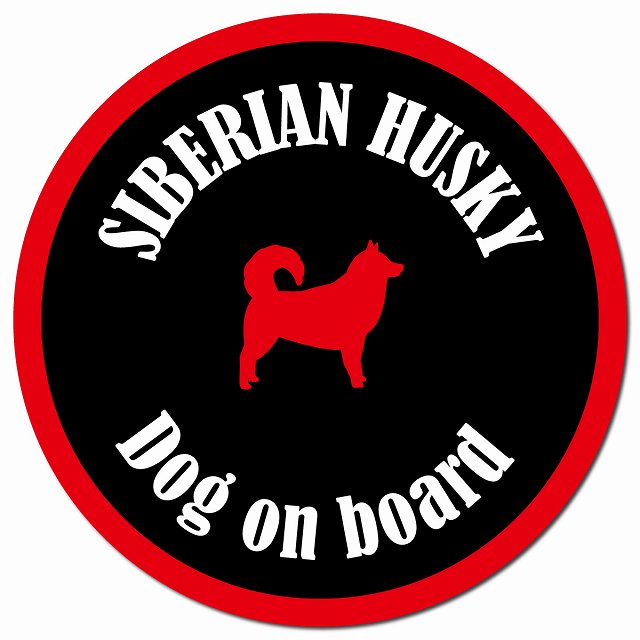 カラフル Dog on board シベリアンハスキー ブラック＆レッド マグネット 車用 直径13cm 丸型 カーマグネット